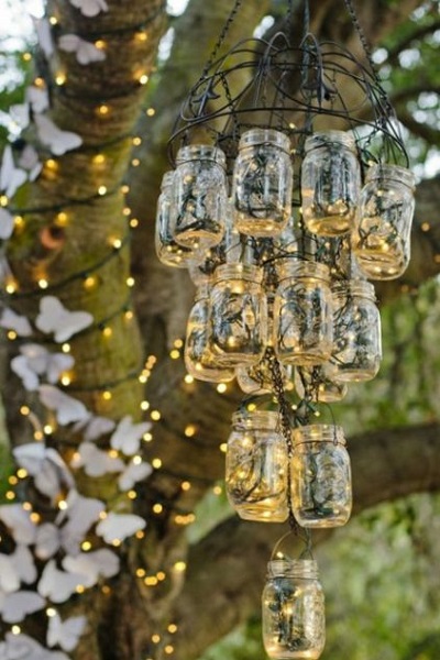 Mason jar light fixture outdoor wedding