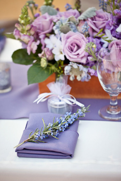 Violet tulip lavender table setting wedding color trends 2014