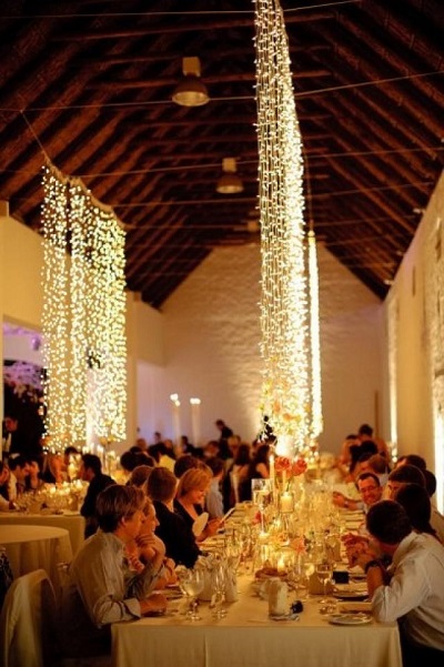 cascading string lights wedding lighting