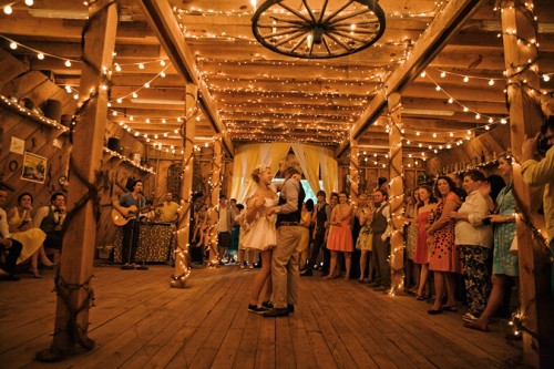 Couple dancing rustic barn wedding