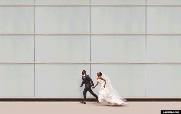 running animated wedding photo