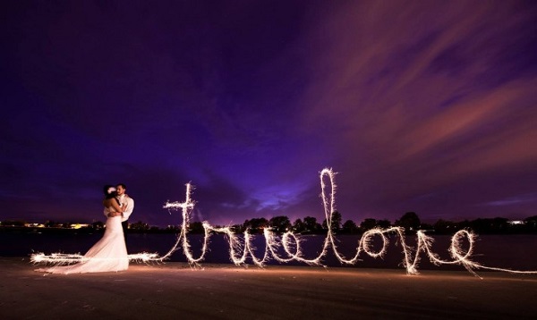 sparklers wedding reception light writing