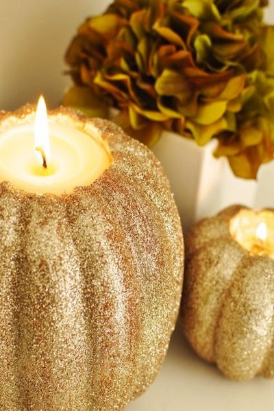 glitter pumpkin candle fall wedding centerpiece
