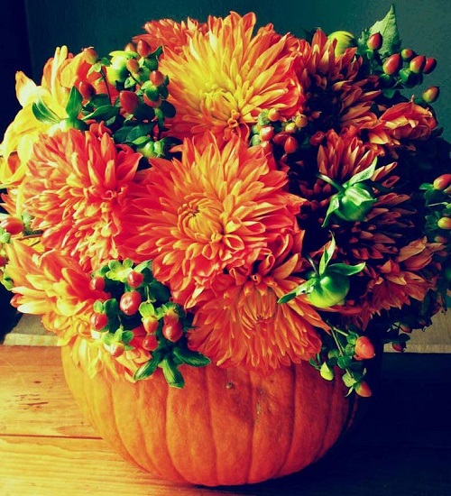 pumpkin flowers fall wedding centerpiece