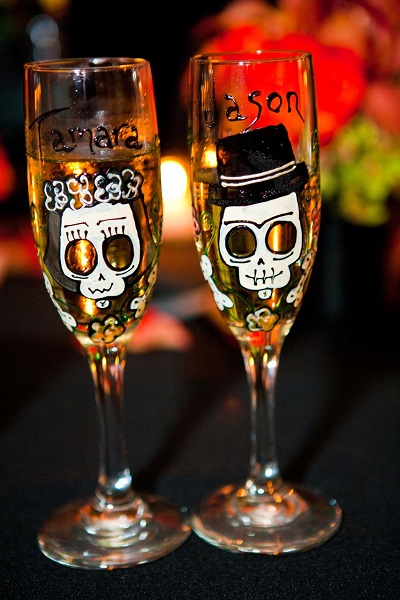 Halloween Day of the Dead champagne glasses