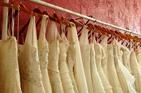 wedding dresses on rack